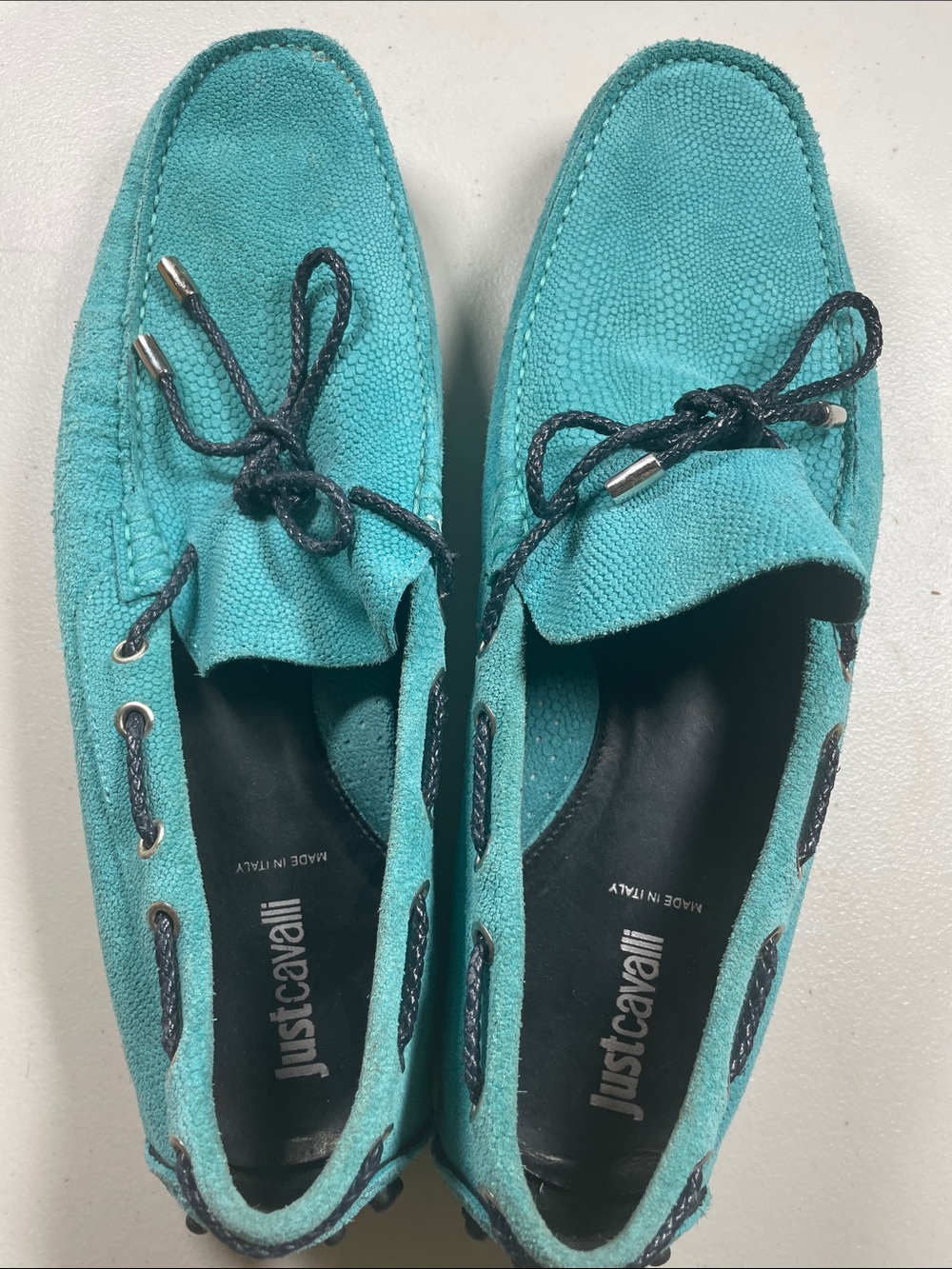 Just Cavalli Teal Suede Boat Shoes with Contrast Laces